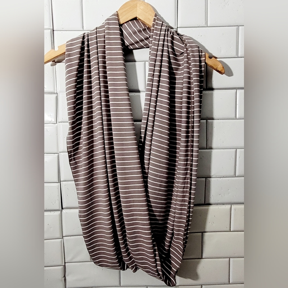 Yala infinity scarf soft jersey knit color(S) taupe white striped viscose/bamboo